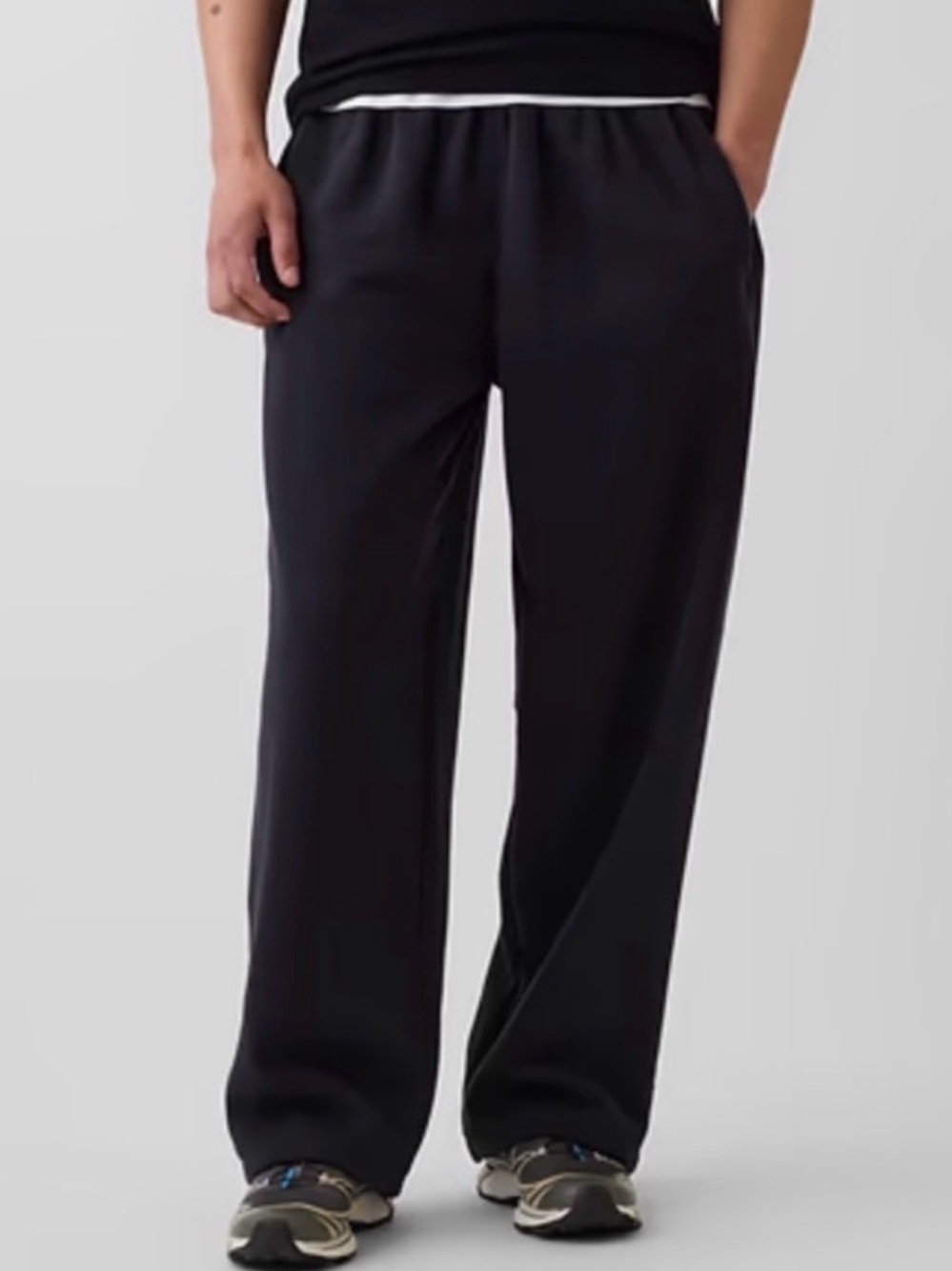 Wide Leg Athleisure Pants Black Elastic Waist Active Lounge Joggers Size Small